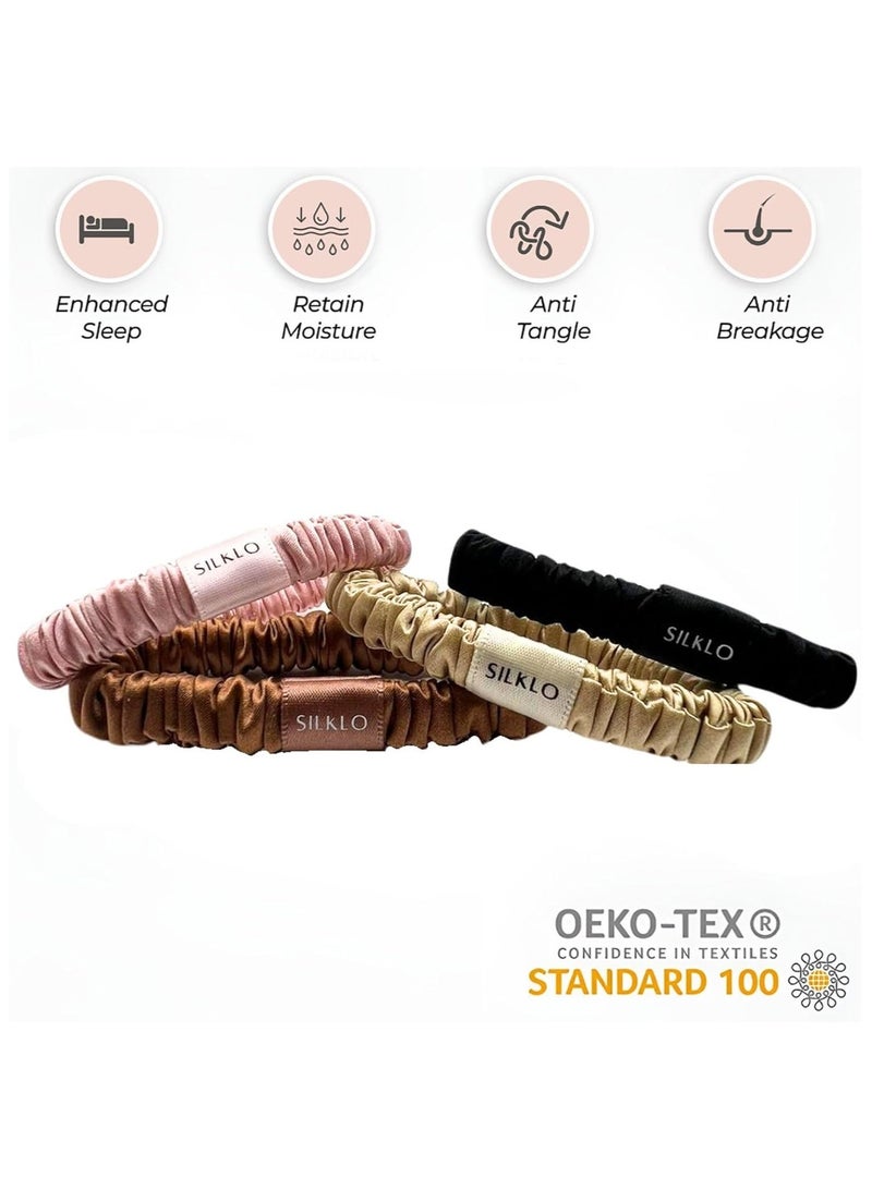 Elaur Silklo Silk Scrunchies, 100% Pure Mulberry Hair Ties 22 Momme Anti Hair Loss No Breakage Anti Crease Anti Frizz 4Pcs (Black, Champagne, Pink, Brown) - Image 4